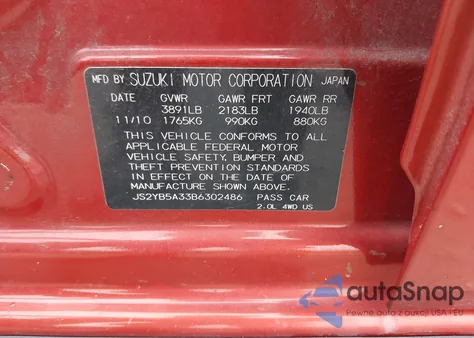 2011 Suzuki Sx4 Premium/Tech Valu Pkg (Nav) из США, поврежденный, VIN JS2YB5A33B6302486